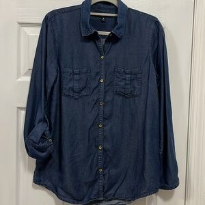 Ellen Tracy Button Down Blue Denim Blouse